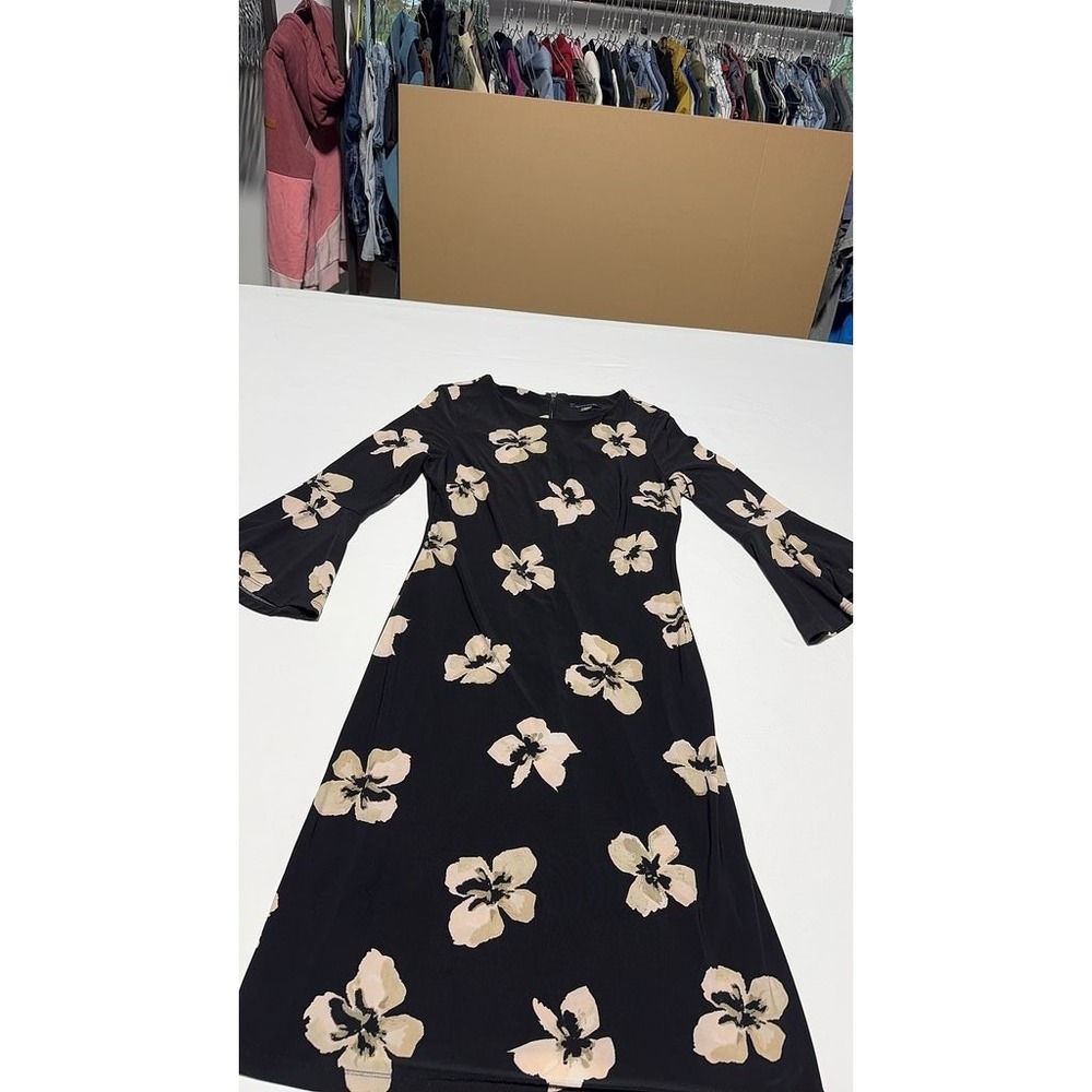 Tommy Hilfiger Floral Print Long Bell Sleeve Black Dress Size 2